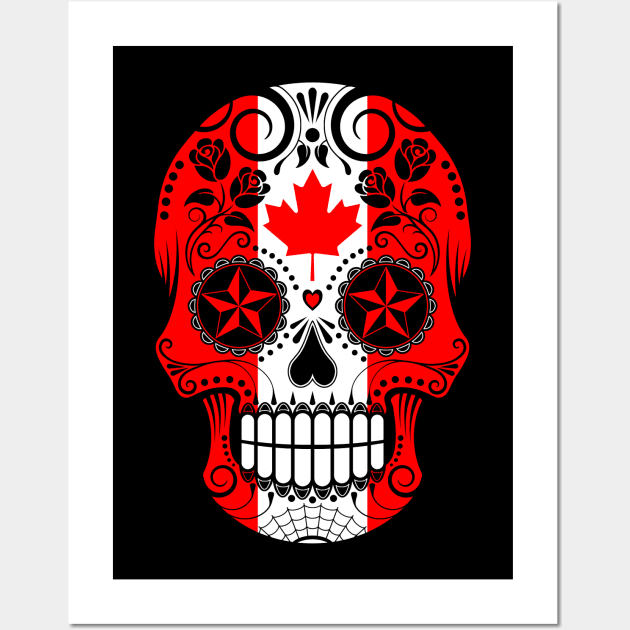 Canadian Flag Sugar Skull with Roses Wall Art by jeffbartels